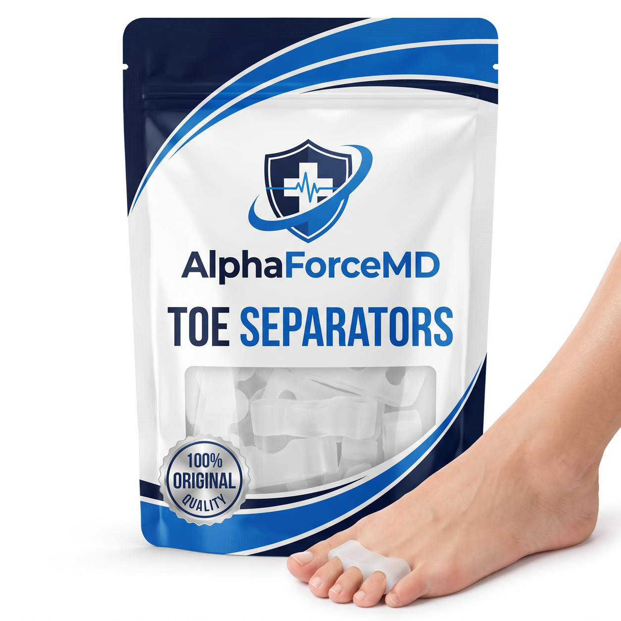 AlphaForceMD Gel Toe Separators &mdash; medical-grade silicone gel pouch